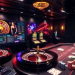 Scène engageante de site de casino en ligne mettant en vedette la roulette et des machines à sous vibrantes.