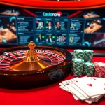 Découvrez l'excitation d'un site de casino en ligne avec des jetons de poker et une roulette.