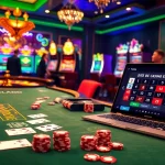Une scène captivante d'un casino en ligne avec une table de poker, mettant en avant l'excitation du site de casino en ligne.