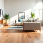 Showcase of laminate flooring in a modern home environment highlighting elegant design features.