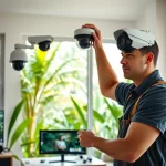 Instalación de cámaras de seguridad en Guanacaste por un técnico profesional en un hogar moderno.