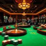 Scène engageante mettant en avant un site de casino en ligne dynamique avec des joueurs à des tables et des machines à sous.