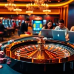 Vivez l'excitation d'un site de casino en ligne avec des jetons de poker vibrants et des roues de roulette.