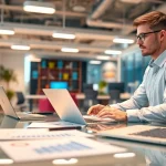 Explore managed IT services near me through professional IT support in a vibrant office.