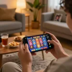 Pemain yang terlibat menikmati permainan slot gacor di smartphone dalam suasana yang nyaman.