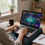 Engaged player exploring casino online esteri on a laptop in a cozy home setting.