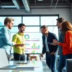 Mister Worker deals strategies in a vibrant workspace showcasing teamwork and digital interaction.