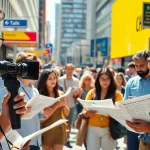 Engage with the latest news trends in a vibrant city setting filled with diverse discussions.