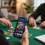 Engaging in Canada online casinos reddit actions with a smartphone while enjoying online poker at home.