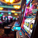 Slot demo terbaru yang menarik dengan mesin slot berwarna-warni di kasino.