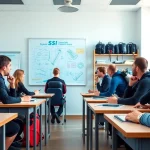 Der Kursraum für SSI Theorie Kurse zeigt engagierte Taucher in der Ausbildung.