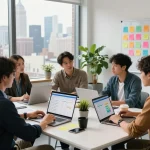 Expert team collaborating on New York SEO Services strategy in a modern office.
