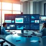 Engaging AI assistant for enterprise teams collaborating in a professional office setting.