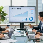 Financial advisors collaborating on 신용카드현금화 strategies in a modern office.