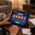 Player exploring 888top app for online casino games in a cozy setting