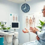 Conducting a full body health check Sydney with a healthcare practitioner in a modern clinic.