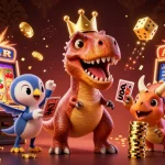 Engage with thailand slot excitement as a cartoon T-Rex and friends play cards and stack chips!