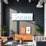 Showcasing innovative sign design prominently displayed in a modern office setup.