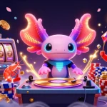 Spin the reels on situs slot gacor maxwin while enjoying the energetic scene of a neon axolotl DJ.