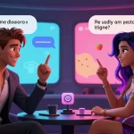 Engaging ai chat nsfw scene featuring animated characters interacting in a vibrant digital lounge environment.