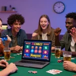 Excited players exploring credit card casinos at scoarch.org.uk in cozy gaming room setting.