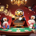 Experience sbobetv's exciting atmosphere with a penguin playing the organ, launching coins!