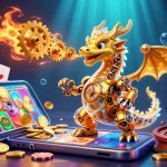 Play mahjong with vibrant slot game visuals, golden coins, and engaging bonuses in a lively scene.