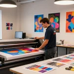 Creating engaging prints with Poster Printer Machines in a vibrant studio.