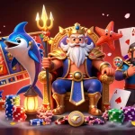 Engage in thrilling togel 4d action amid vibrant casino visuals with slot reels and poker chips.