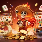 Spin to win with slot depo 5000 as our skeleton mariachi enjoys fortune on golden coins!